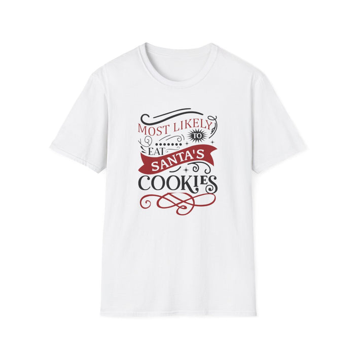 light blue t-shirt featuring playful santa cookies christmas slogan