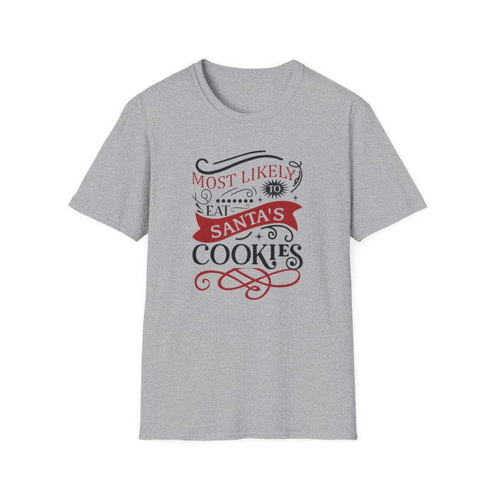 sport grey t-shirt with bold eat santa's cookies holiday humor print