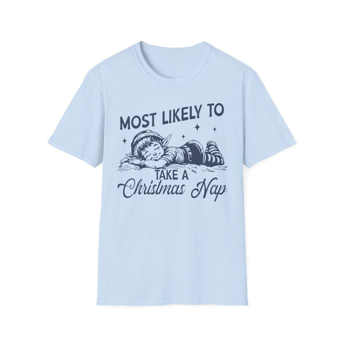natural t-shirt with most likely to christmas nap slogan print