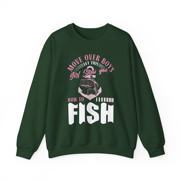 black sweatshirt with bold fishing design worn casual