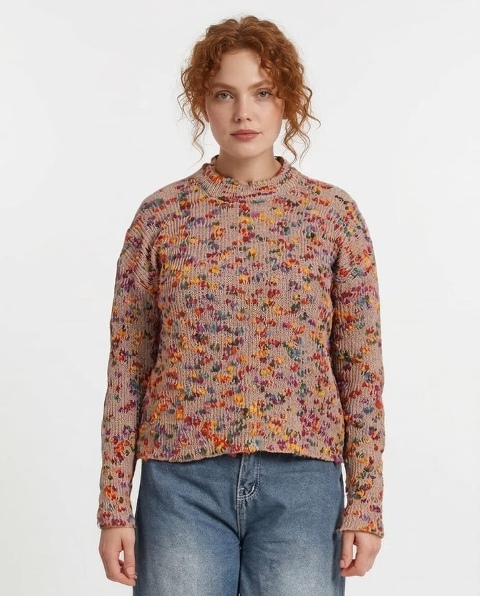 Multi-Color Confetti Knit Crew Neck Pullover - O199834