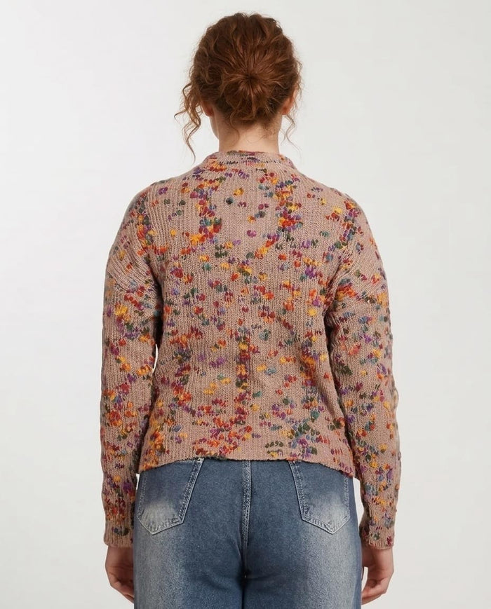 Multi-Color Confetti Knit Crew Neck Pullover - O199834