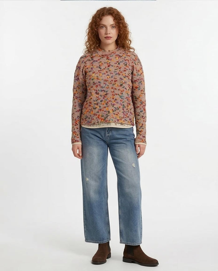 Multi-Color Confetti Knit Crew Neck Pullover - O199834