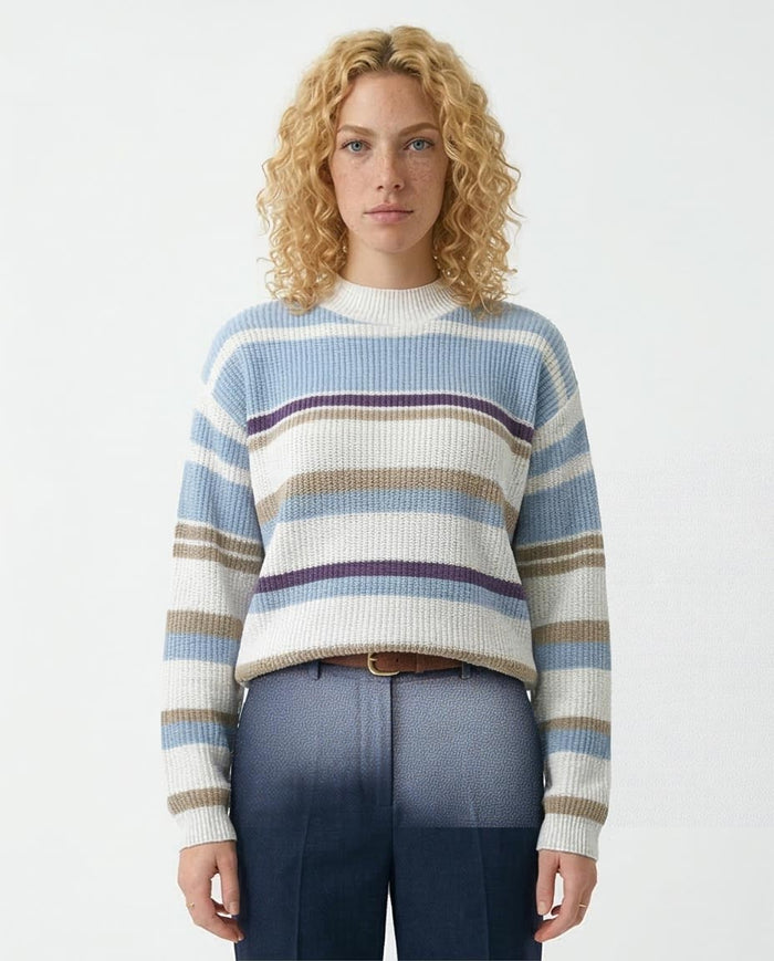 Multicolor Striped Ribbed Knit Pullover - O200303