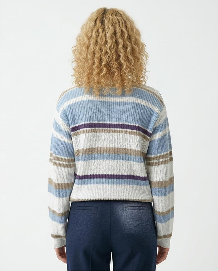 Multicolor Striped Ribbed Knit Pullover - O200303