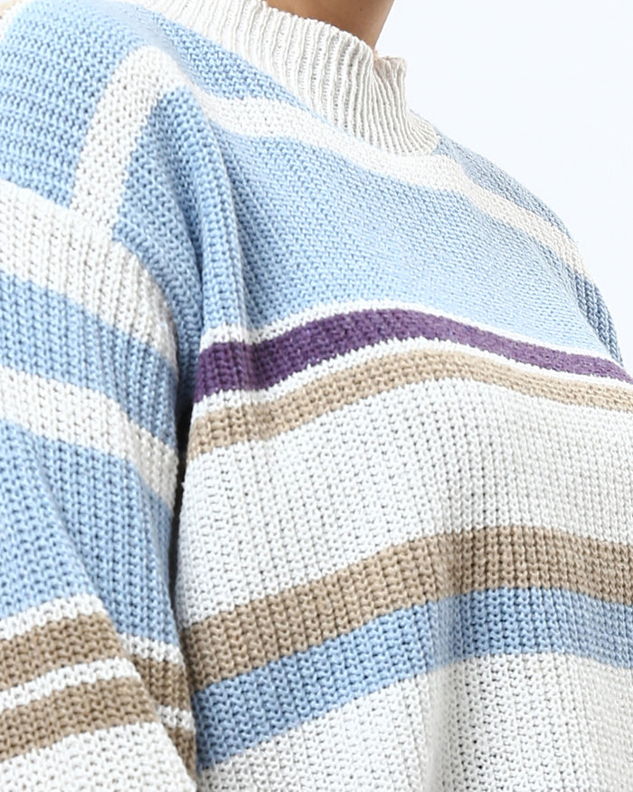 Multicolor Striped Ribbed Knit Pullover - O200303