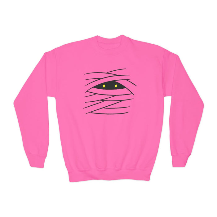 royal blue kids halloween sweatshirt with mummy graphic