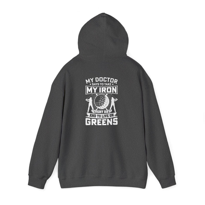 royal blue hoodie with funny golfer saying print