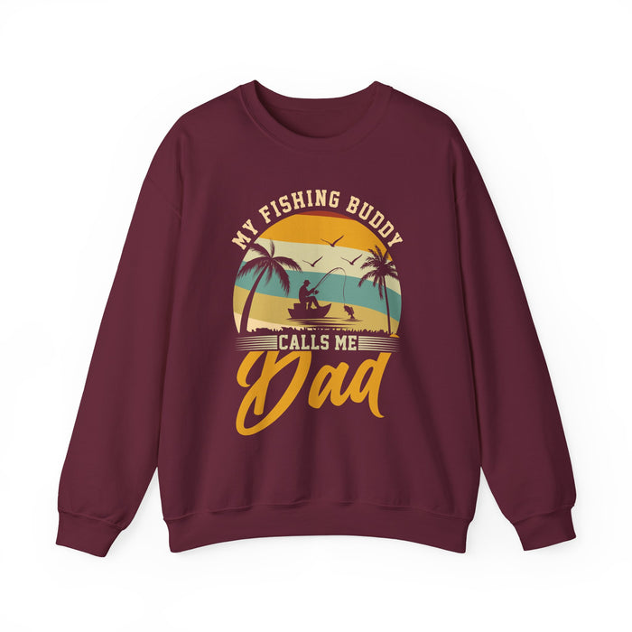 maroon sweatshirt with my fishing buddy calls me dad funny fishing graphic