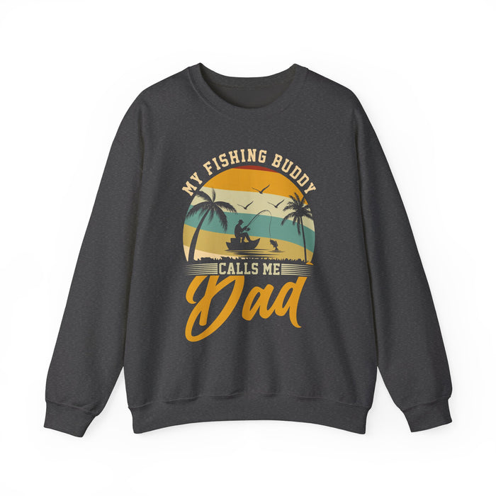 black sweatshirt with my fishing buddy calls me dad design for fishing dad