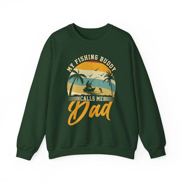 navy sweatshirt with my fishing buddy calls me grandpa slogan design