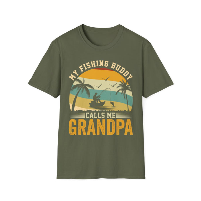 military green t-shirt with my fishing buddy calls me grandpa print