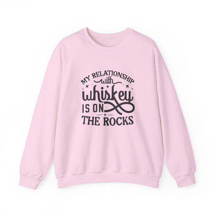 sand sweatshirt with funny whiskey rocks design multiple angle view