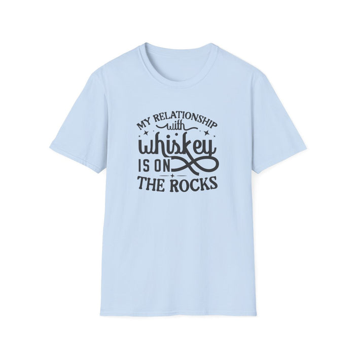 natural colour t-shirt with printed whiskey humor graphic for casual wear