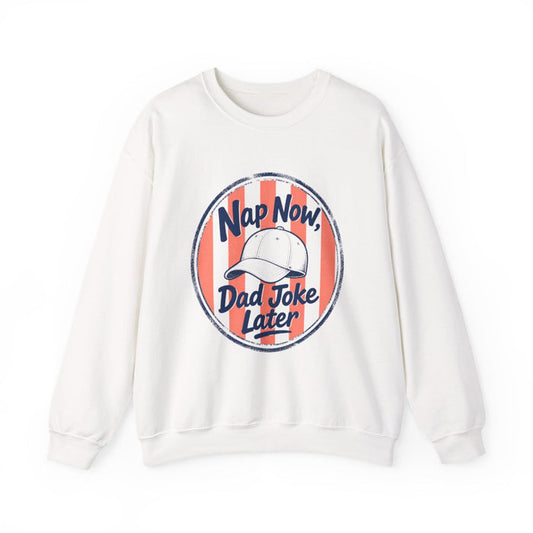 light pink sweatshirt with nap now dad joke later funny dad design