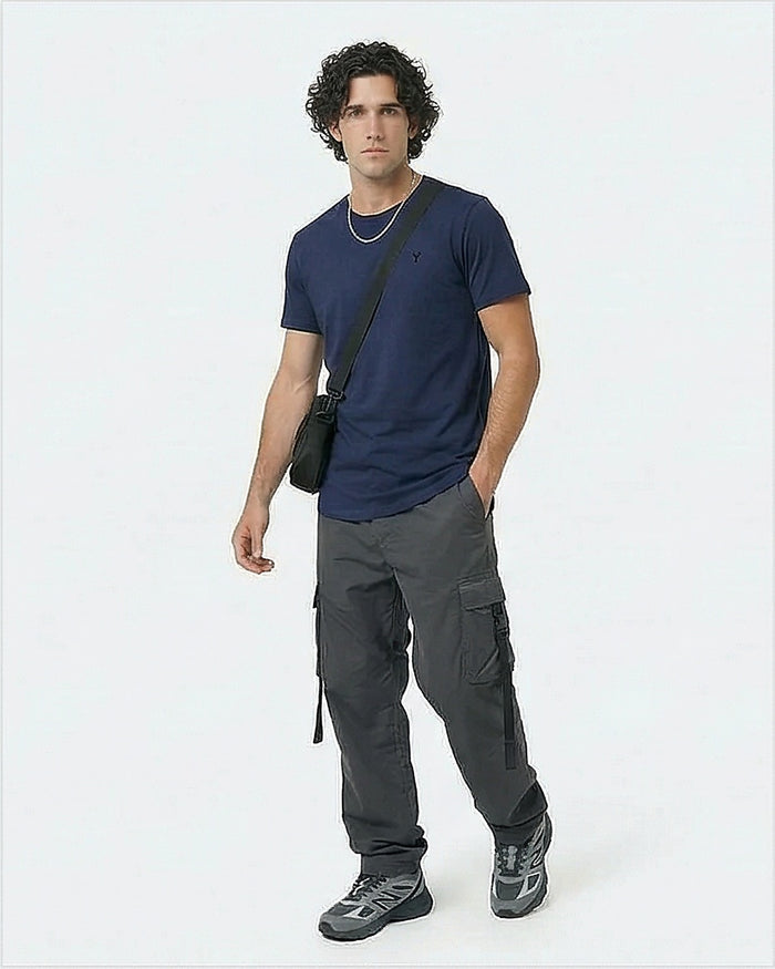 Navy Blue Curved Hem Signature Logo Tee - R216166
