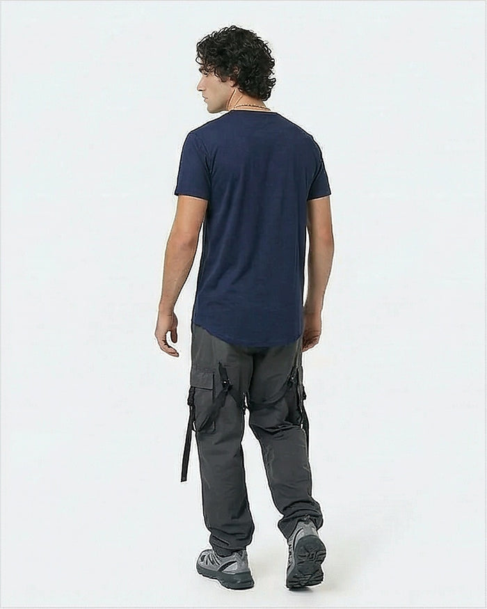 Navy Blue Curved Hem Signature Logo Tee - R216166