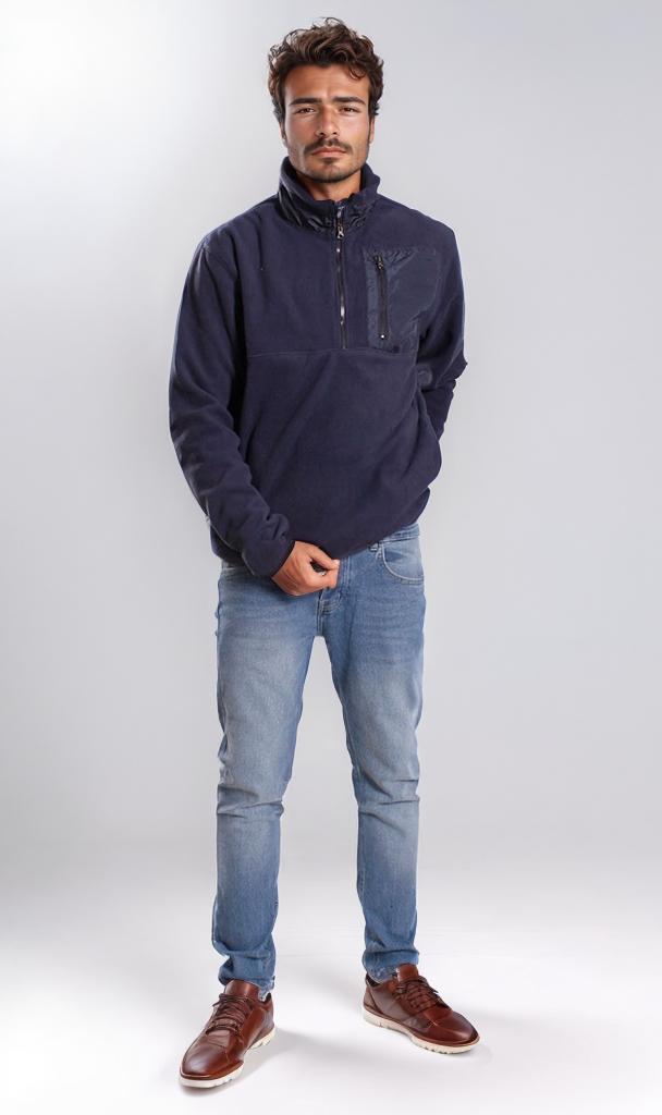 Navy Blue Half-Zip Fleece Pullover - O201930