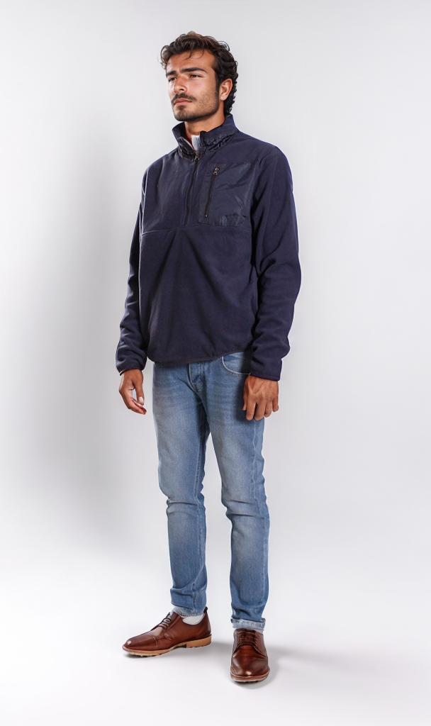 Navy Blue Half-Zip Fleece Pullover - O201930