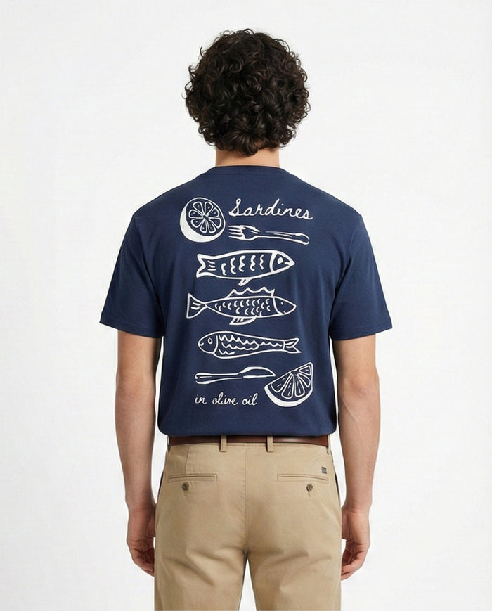 Navy Blue Mediterranean Sardines Graphic Tee - R216401