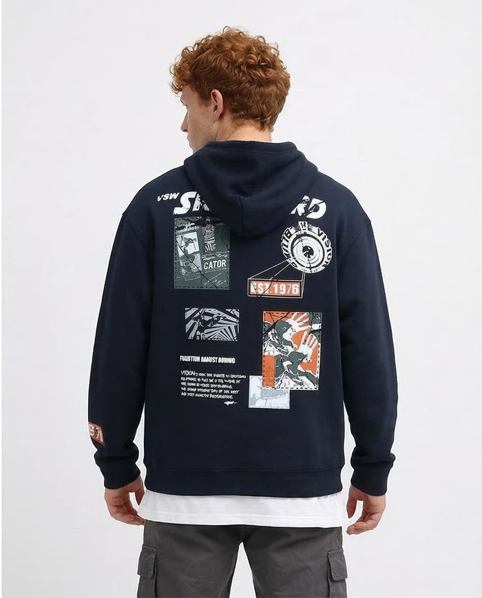 Navy Graphic Print Streetwear Hoodie - 0199375