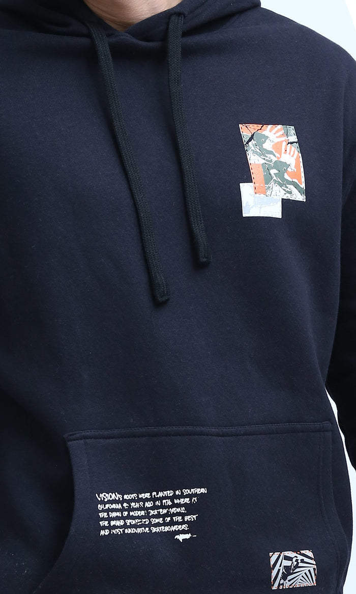 Navy Graphic Print Streetwear Hoodie - 0199375