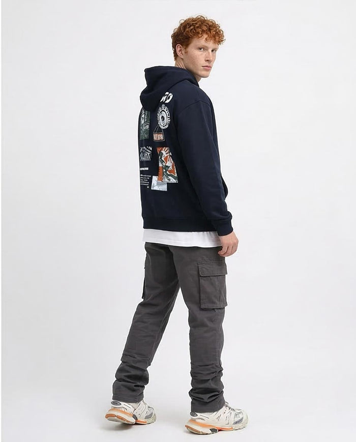 Navy Graphic Print Streetwear Hoodie - 0199375