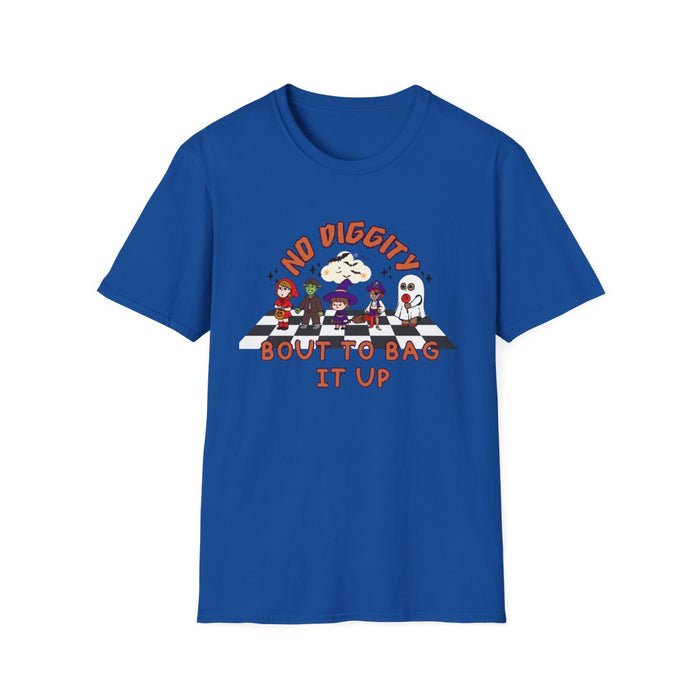 sport grey t-shirt with funny no diggity halloween costume design