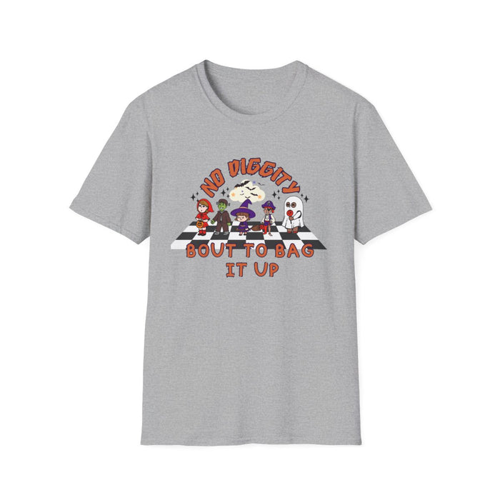 natural cotton t-shirt with bold retro halloween trick-or-treat print