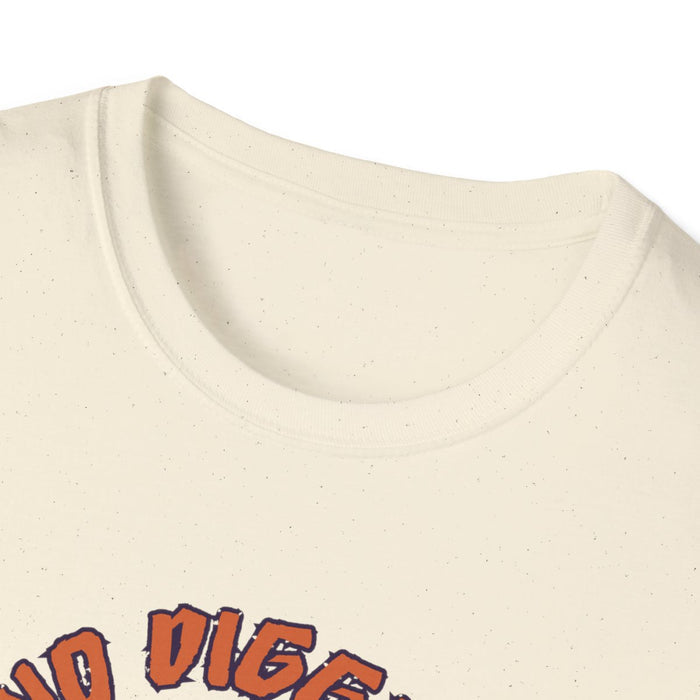 no diggity halloween t-shirt close-up detail of retro printed design