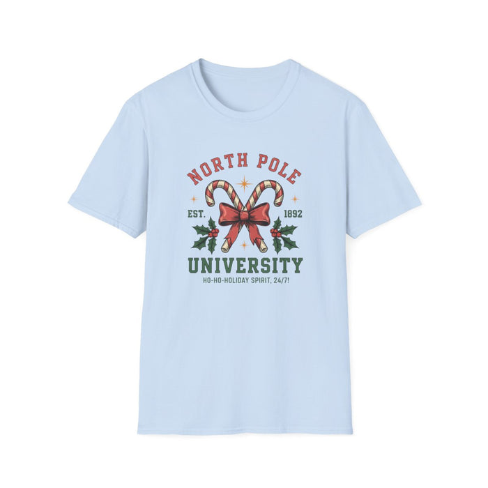 natural t-shirt with north pole university holiday graphic