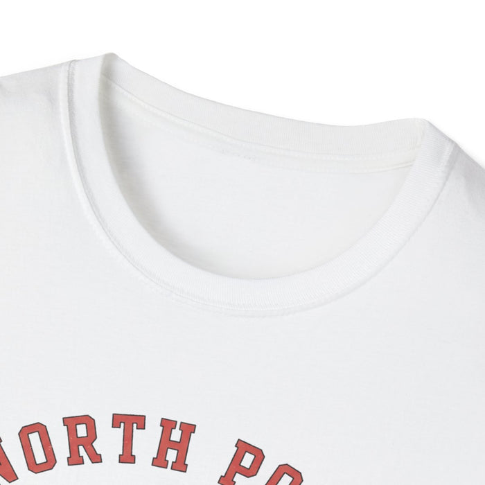 north pole university christmas t-shirt flat lay showing print detail