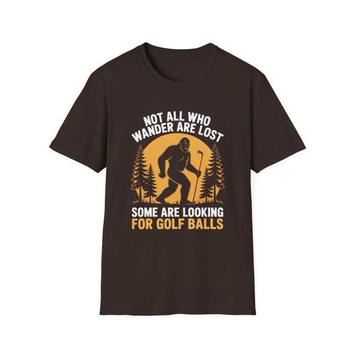 dark chocolate t-shirt with not all who wander are lost golf design