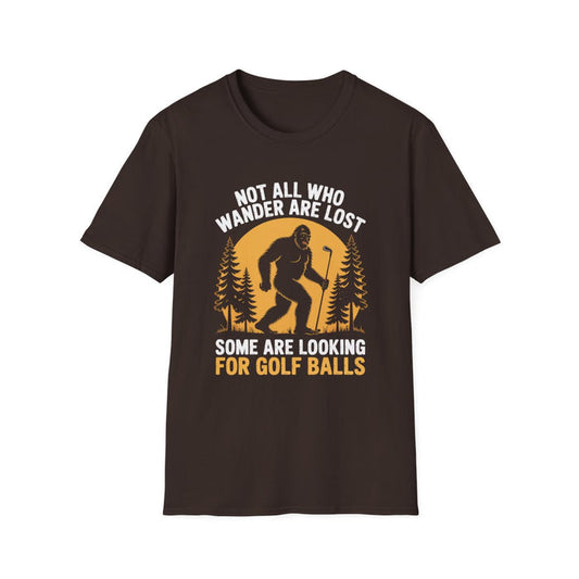 dark chocolate t-shirt with not all who wander are lost golf design
