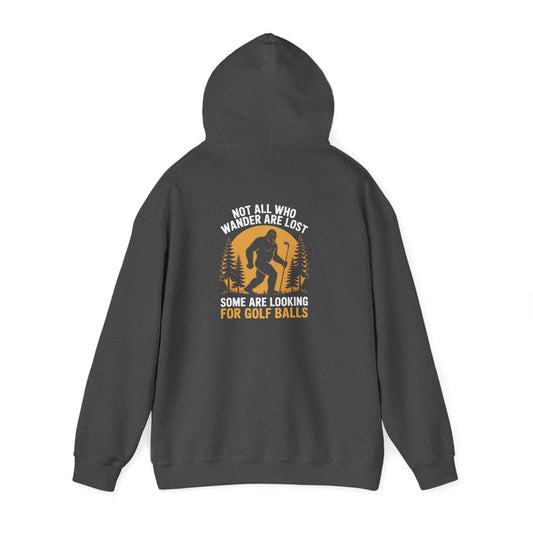 dark heather hoodie with not all who wander are lost looking for golf balls funny golf design