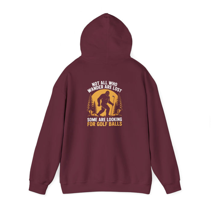 maroon hoodie with not all who wander are lost looking for golf balls golf lover graphic