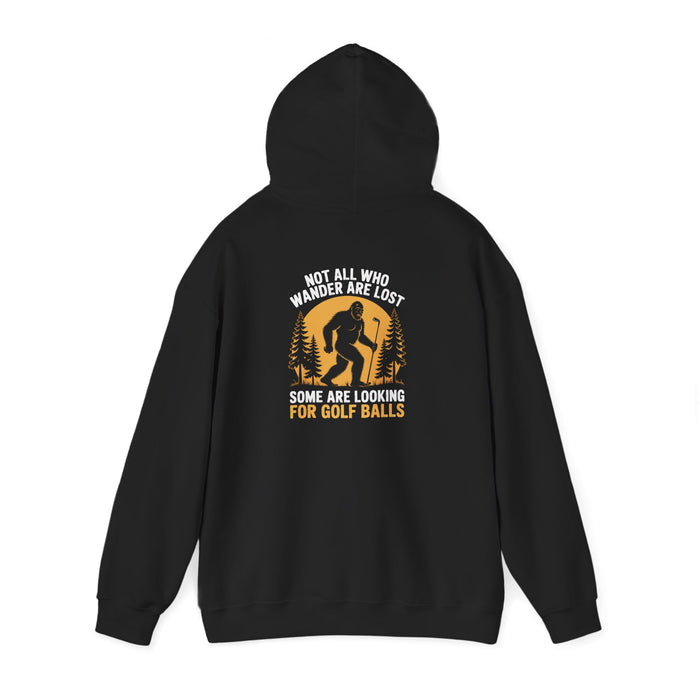 navy hoodie with humorous golf ball search design