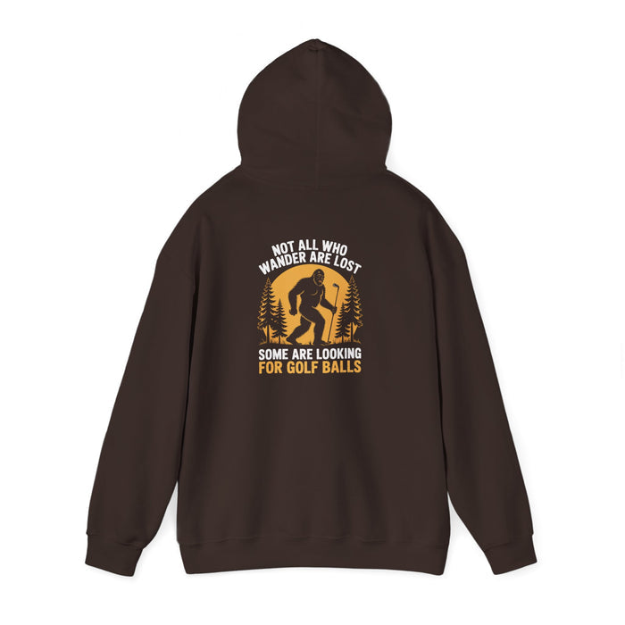 dark chocolate hoodie with not all who wander are lost golf graphic