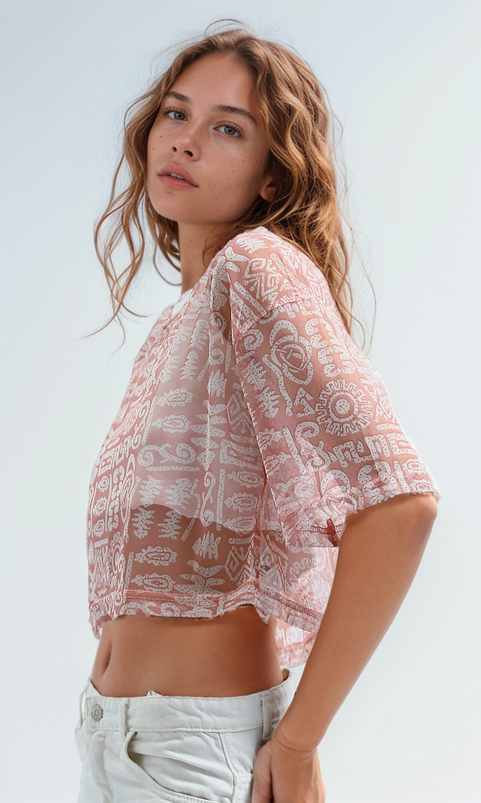 O191363 Slip On Chiffon Dark Simone Patterned Top