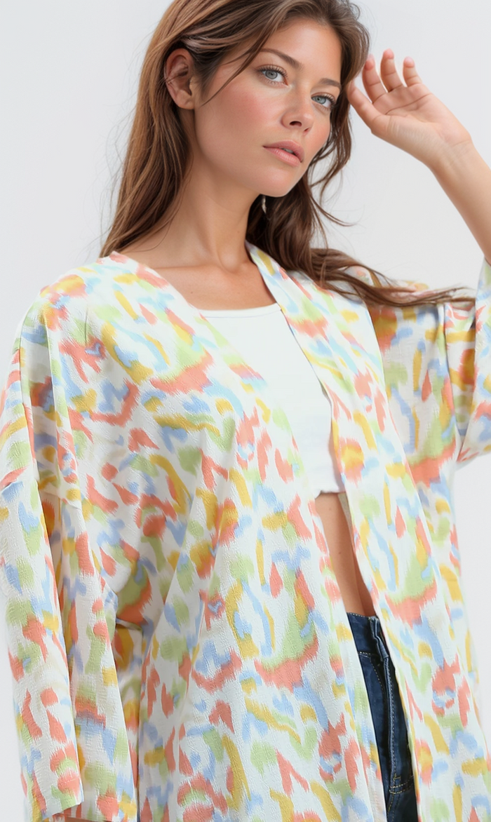 O193462 3/4 Sleeves Colorful Floral Summer Cardigan