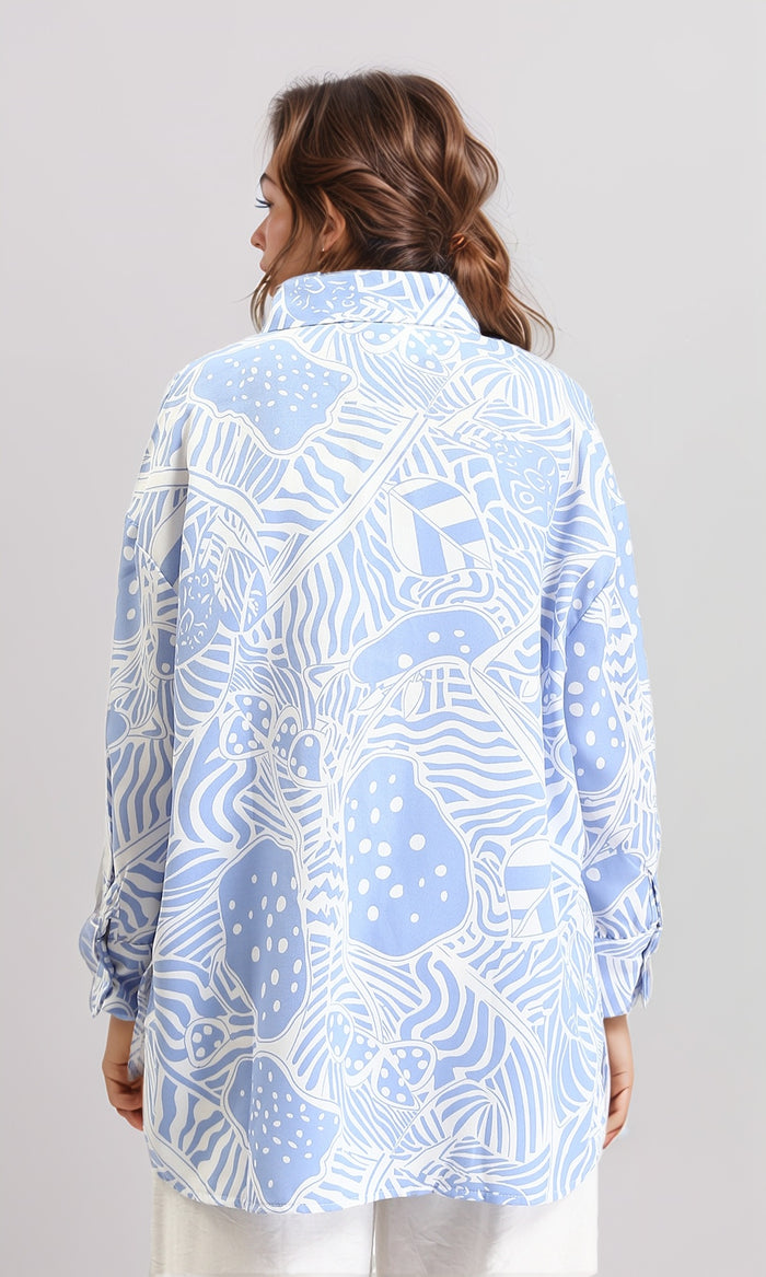 O193469 - Patterned Long Sleeves Casual Shirt - Baby Blue & White