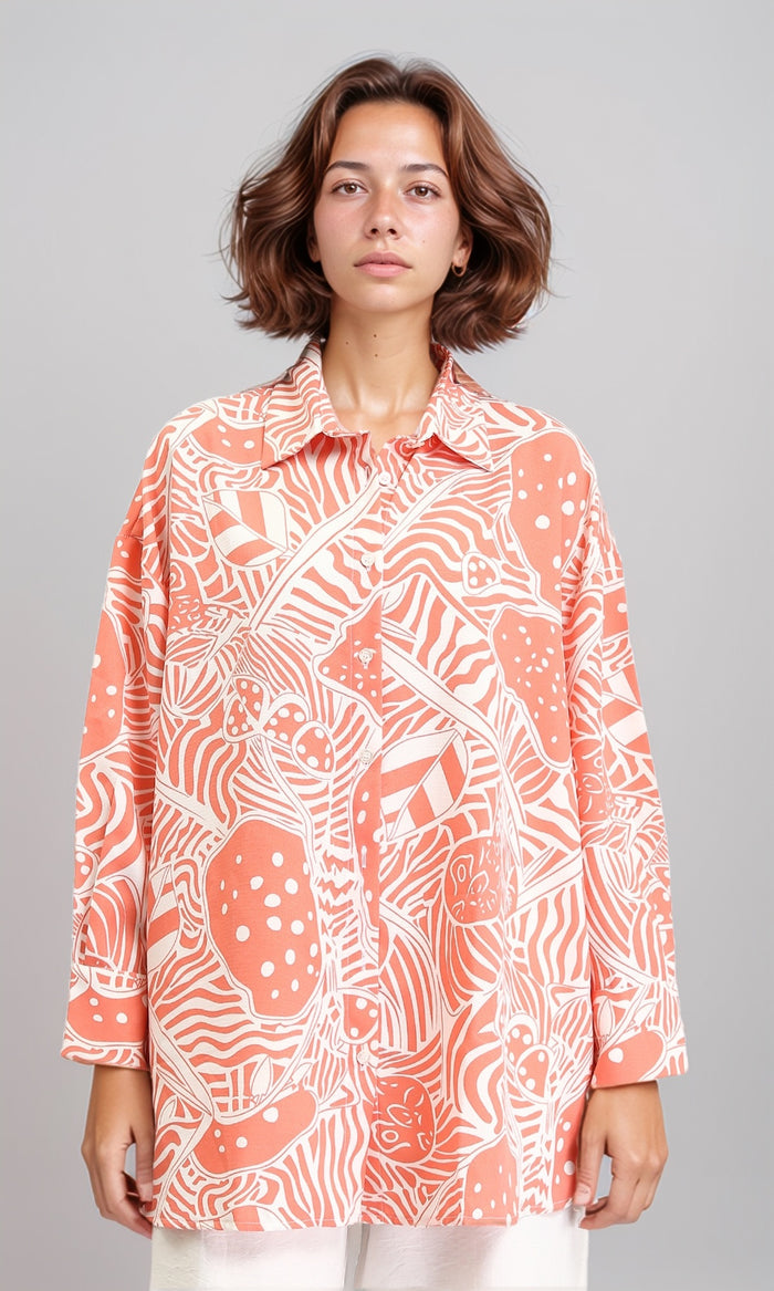 O193471 - Patterned Long Sleeves Casual Shirt - Salmon & White