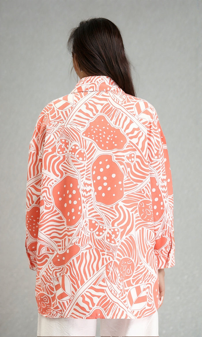 O193471 - Patterned Long Sleeves Casual Shirt - Salmon & White