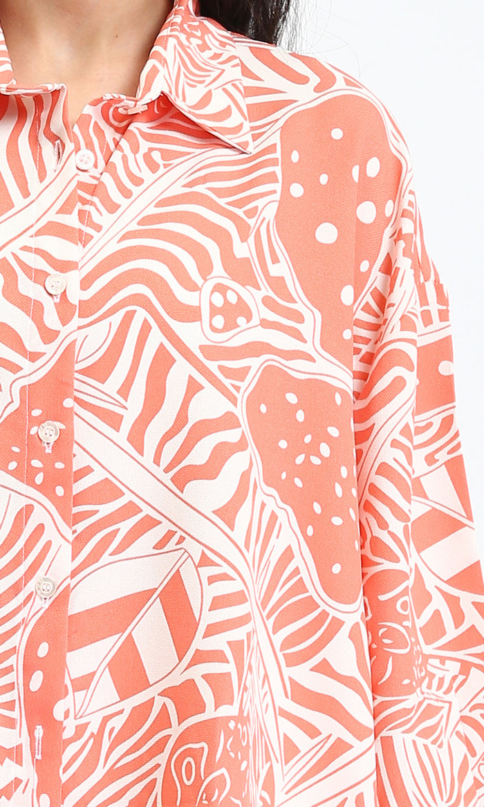 O193471 - Patterned Long Sleeves Casual Shirt - Salmon & White