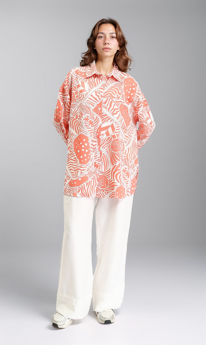 O193471 - Patterned Long Sleeves Casual Shirt - Salmon & White