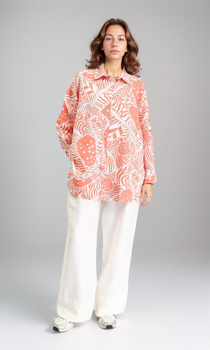 O193471 - Patterned Long Sleeves Casual Shirt - Salmon & White