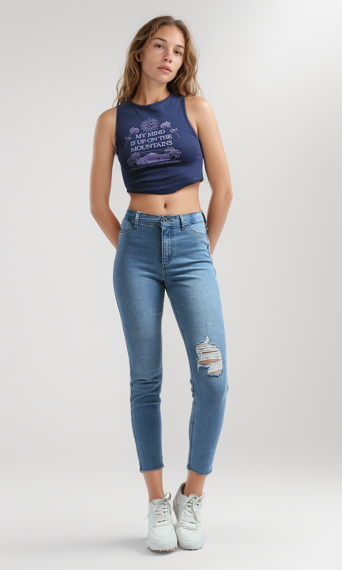 O197598 Round Neck Navy Sleeveless Tank Top