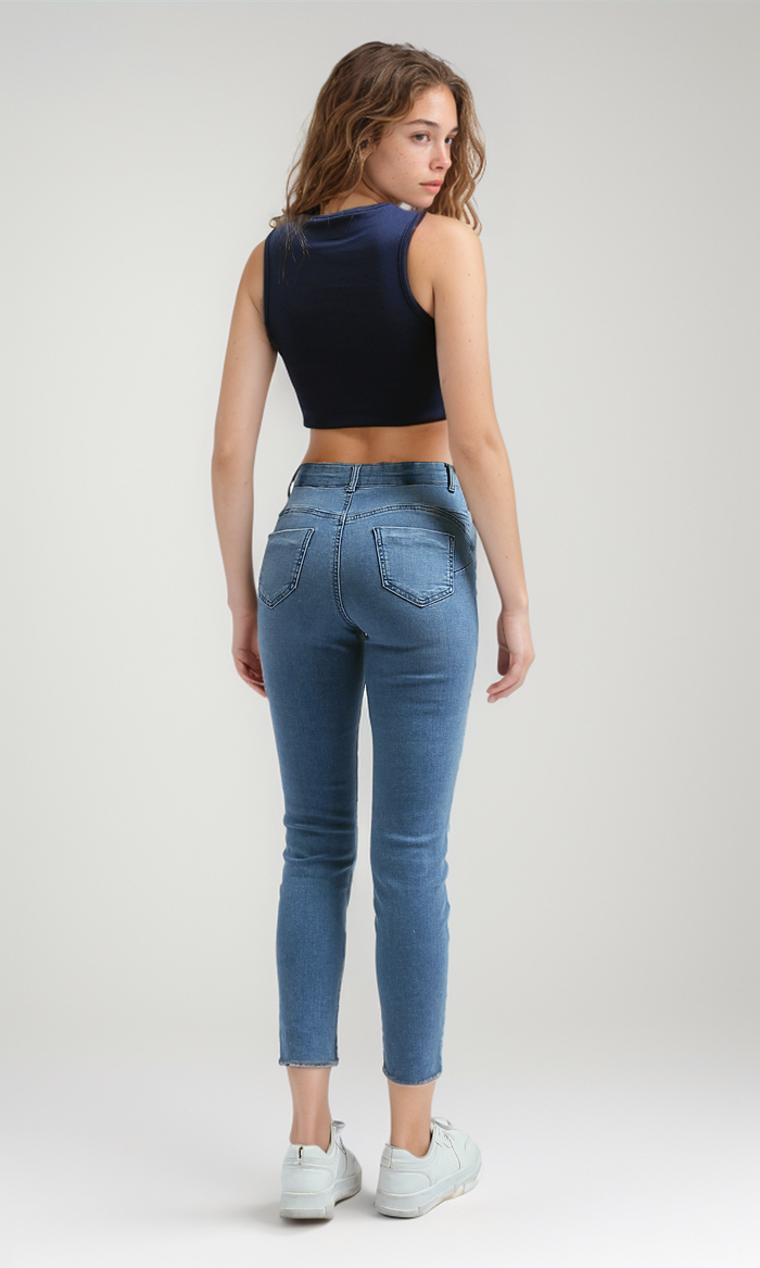 O197598 Round Neck Navy Sleeveless Tank Top