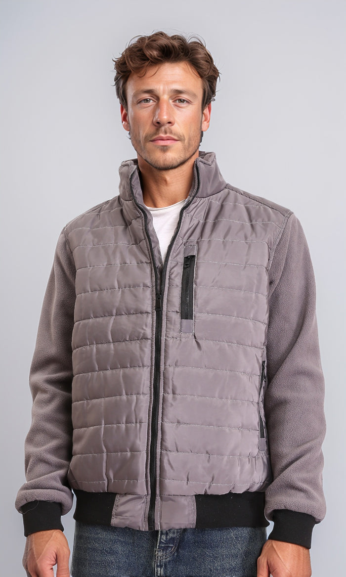 Long Sleeves Zipped Bomber Jacket - Dark Grey