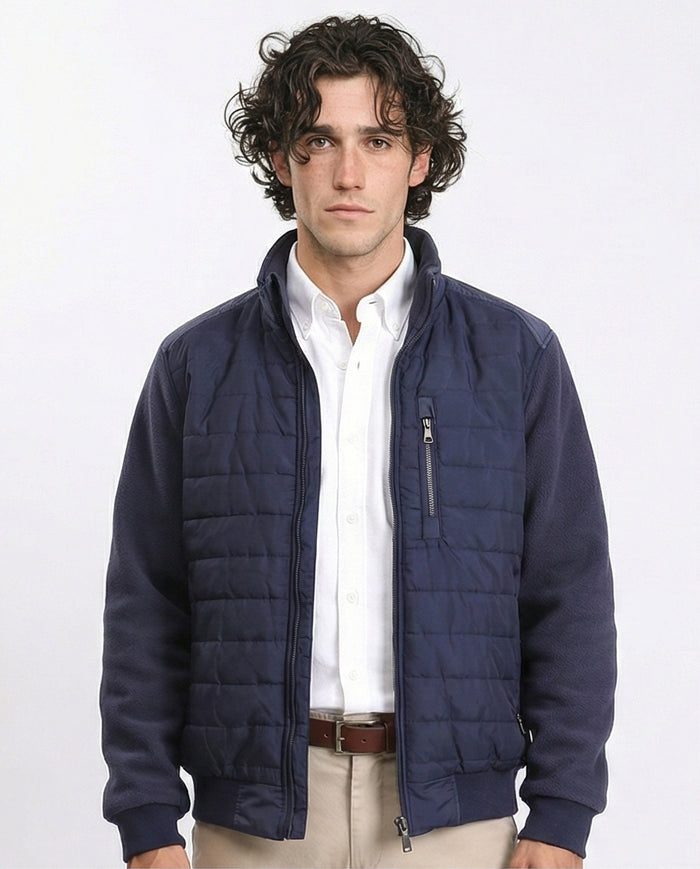 Long Sleeves Zipped Bomber Jacket - Navy Blue